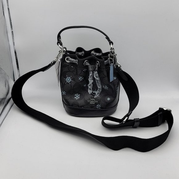 Coach Dempsey Drawstring Bucket Bag 15 Snowflake Print CE587 - Picture 1 of 7